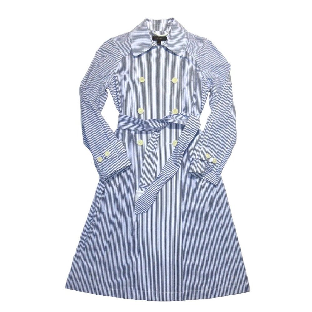 NWT J.Crew Trench Coat in Blue White Shirting Stripes Lightweight Coat 4 - Picture 4 of 7